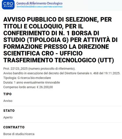 AVVISO PUBBLICO DI SELEZIONE, PER TITOLI E COLLOQUIO