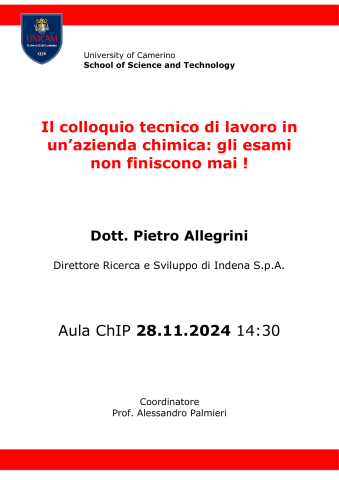 Seminario: Il colloquio tecnico di lavoro in un’azienda chimica: gli esami non finiscono mai!