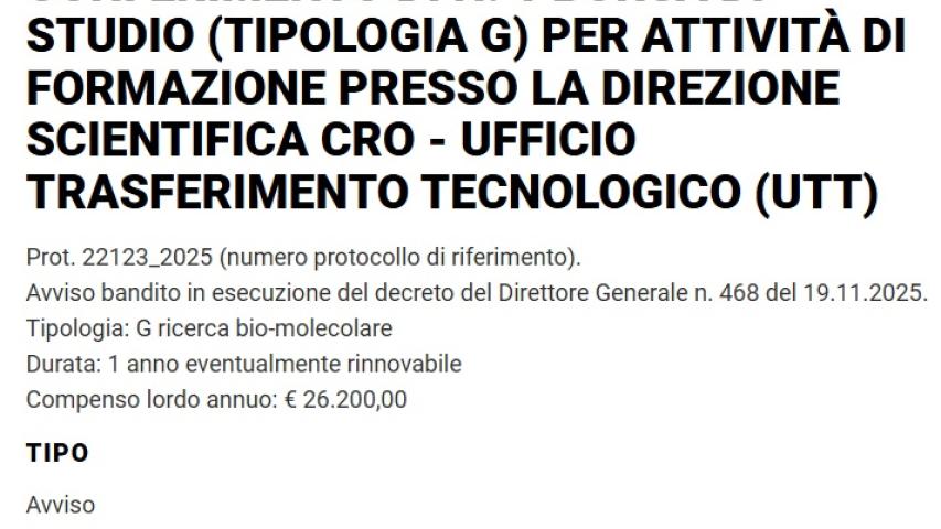 AVVISO PUBBLICO DI SELEZIONE, PER TITOLI E COLLOQUIO